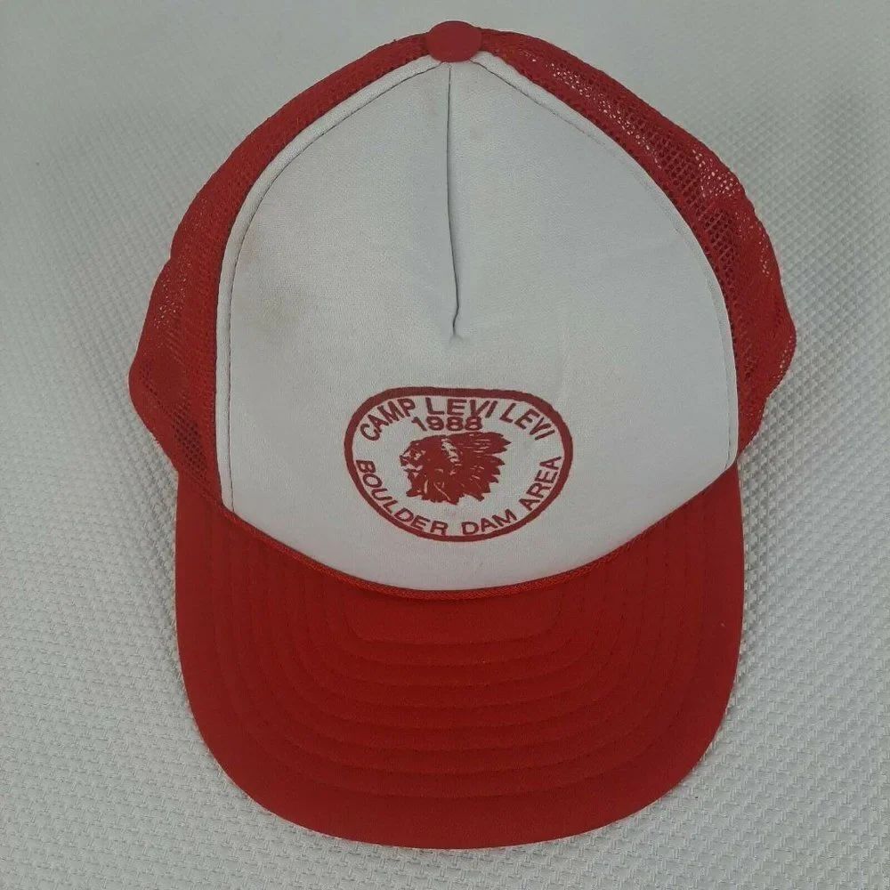 Vintage Boy Scouts Camp Levi 1988 Boulder Dam Area Trucker Snapback Hat Cap Red